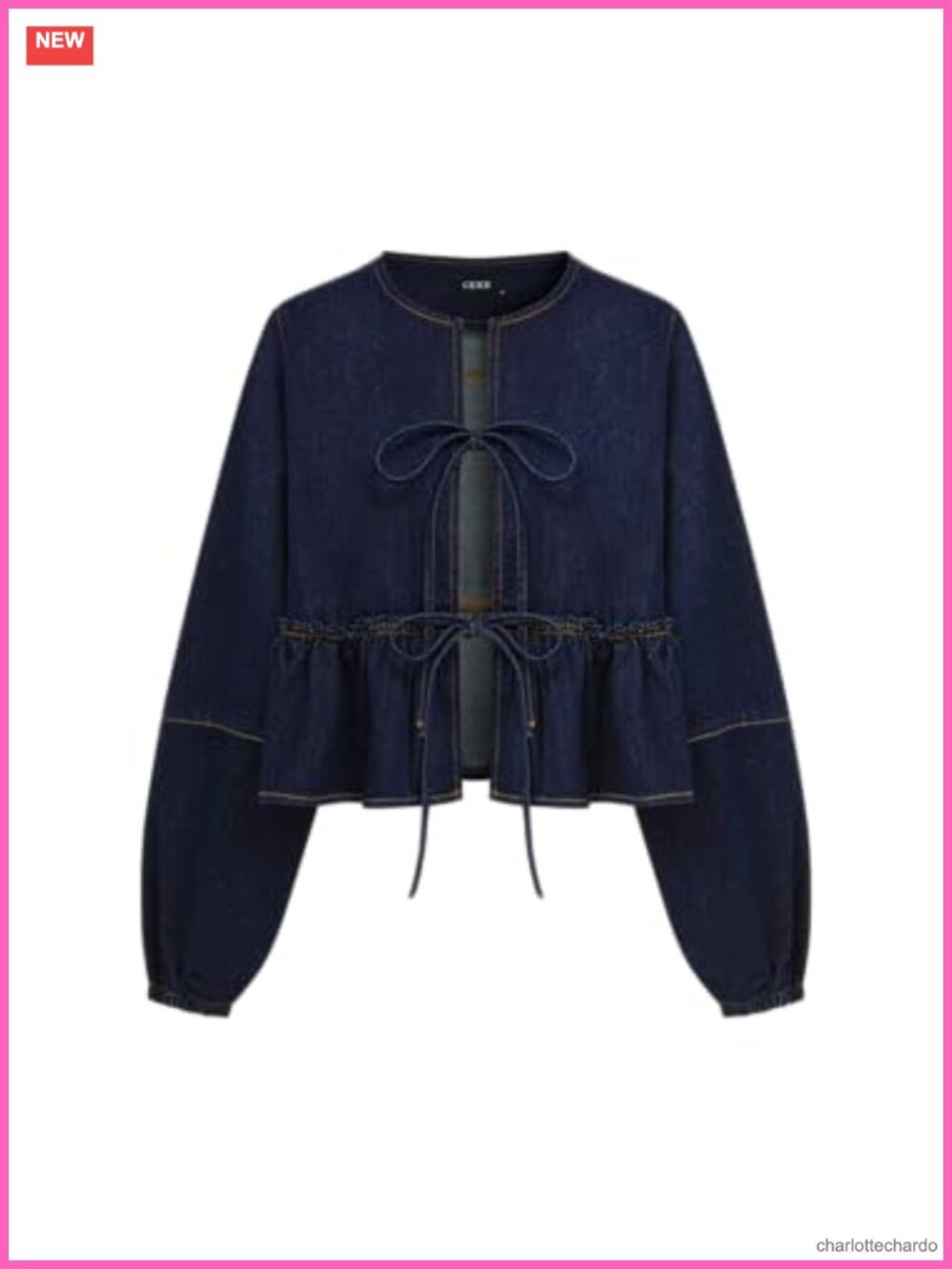 Cropped Denim Jacket Peplum Tie Front Y2K Cotton Long Sleeve Women